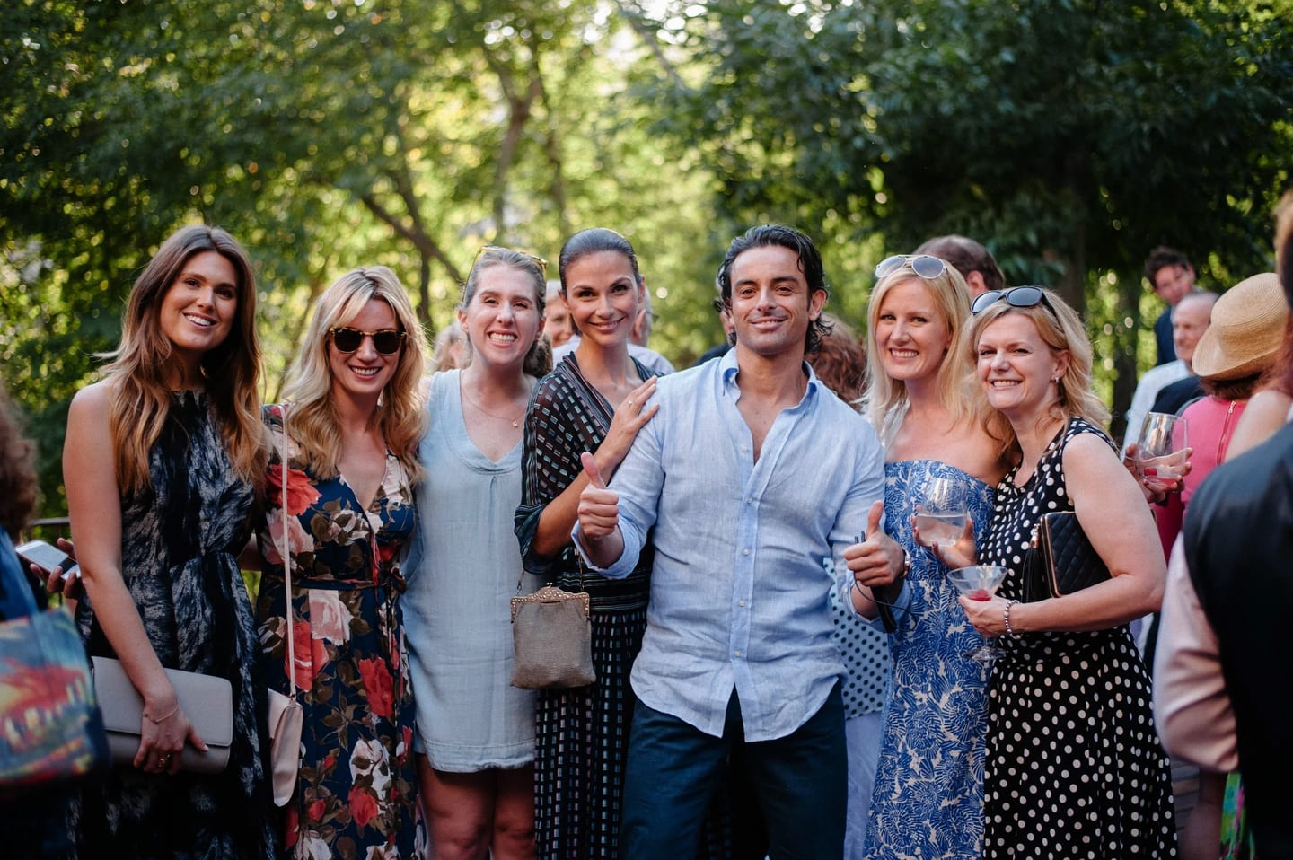 A group of guests posing together at an outdoor Hollywood Hills private party