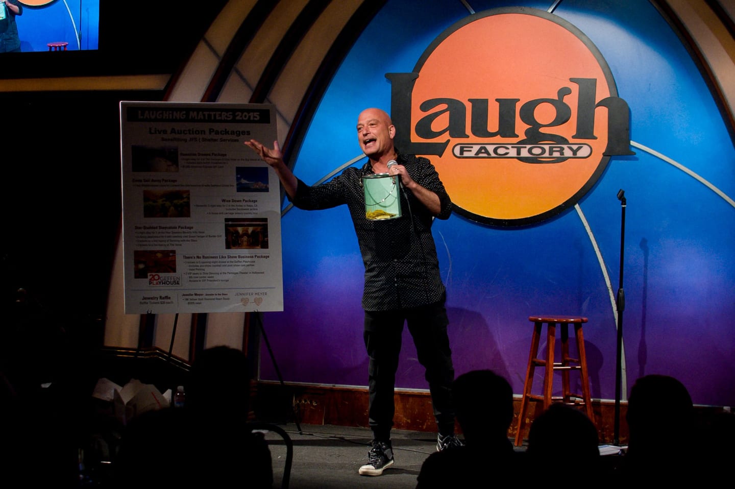 Comedian Howie Mandel performing on stage at the Laugh Factory in Hollywood