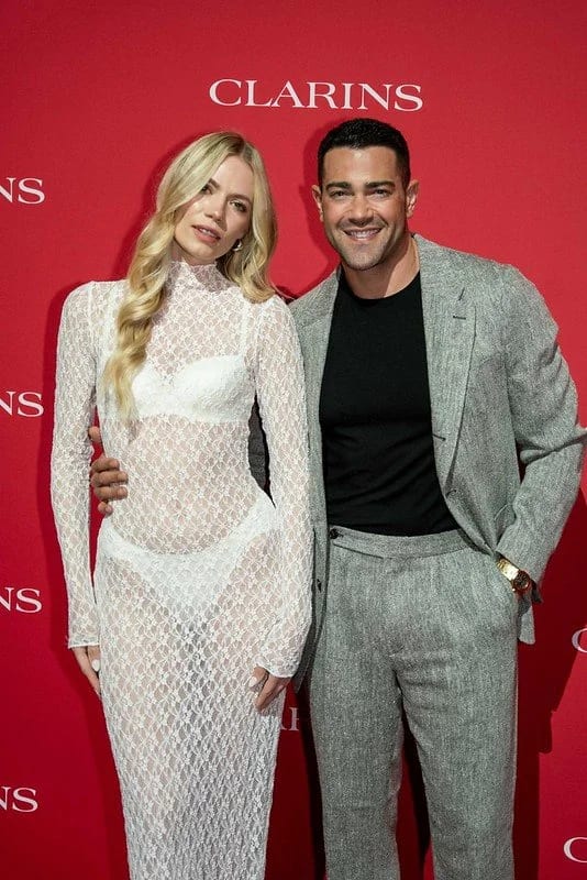 Jesse Metcalfe and Helene Immel together on the Clarins Beauty Icons red carpet at the Academy Museum