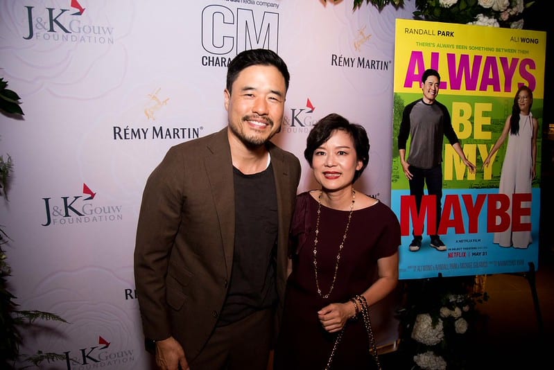 Actor Randall Park on a step-and-repeat at a Los Angeles film event