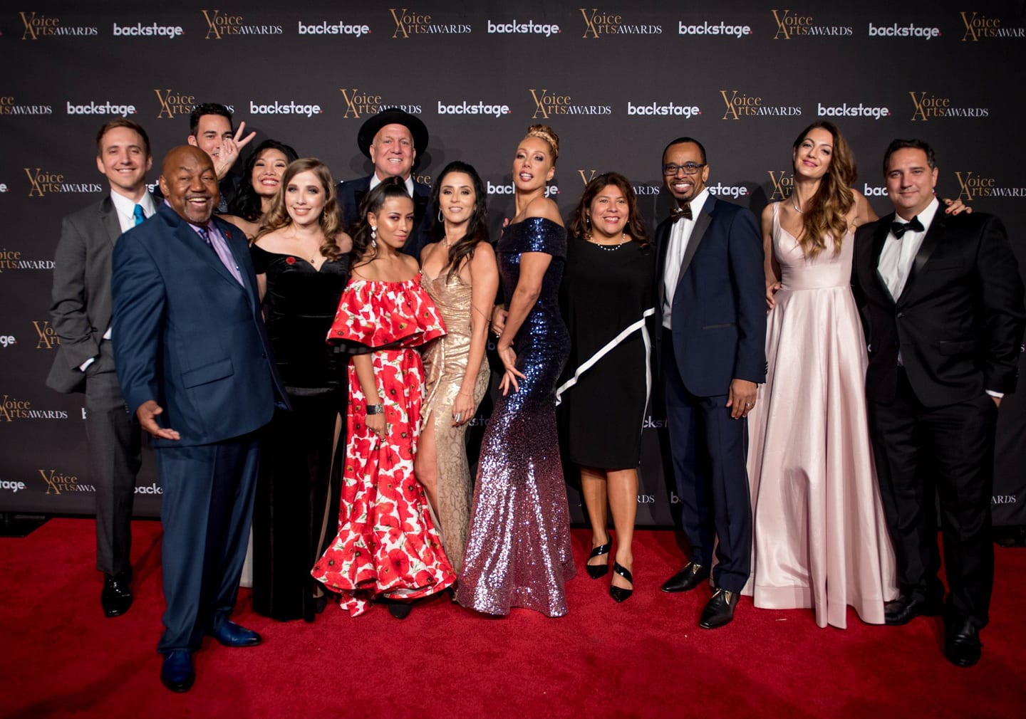 Formalwear guests on the red carpet at the SOVAS Voice Arts Awards, the voice-acting industry’s awards night