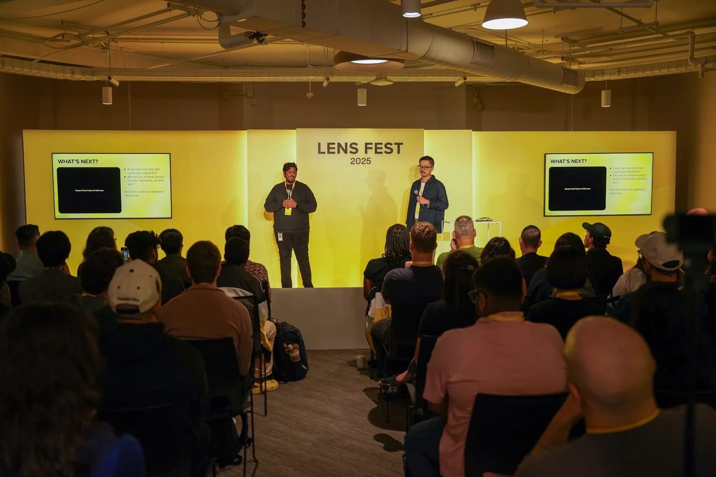 Presenters on stage before a seated audience at Snap Lens Fest 2025 in Los Angeles